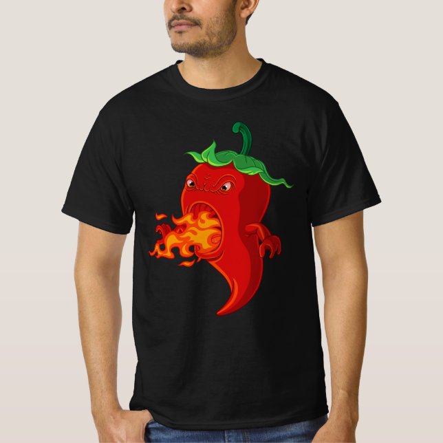 red hot chilli pepper with flame T-Shirt (Front)