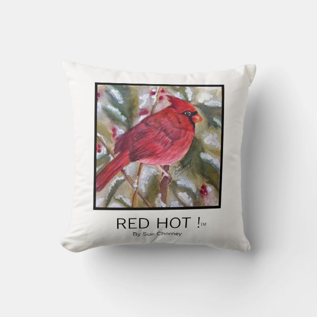RED HOT Christmas Cardinal Throw Pillow (Front)