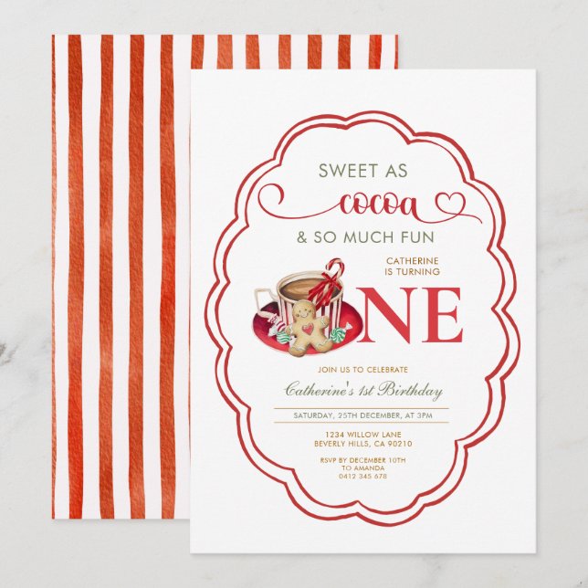 Red Hot Cocoa and Cookies 1st birthday  Invitation (Front/Back)
