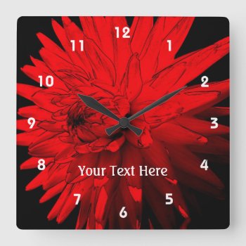 Red Hot Dahlia Flower Square Wall Clock by SmilinEyesTreasures at Zazzle