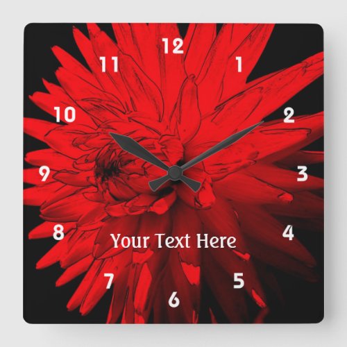 Red Hot Dahlia Flower Square Wall Clock