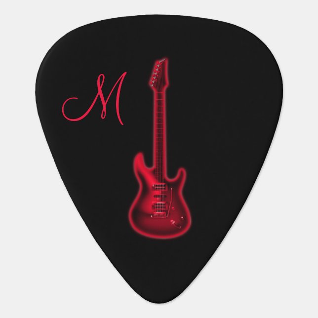 Red Hot Electric Guitar Monogram Guitar Pick (Front)