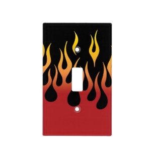 Red Hot Fire Flames in Red Gold and Black Light Switch Cover