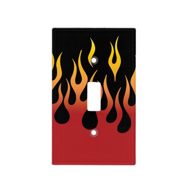 Red Hot Fire Flames in Red Gold and Black Light Switch Cover (Front)