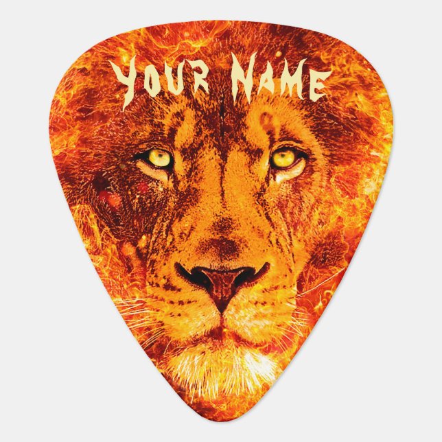 Red Hot Flaming Lion Named Guitar Pick (Front)