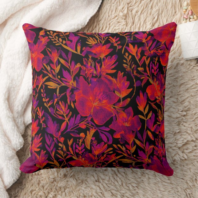Red hot floral pattern throw pillow (Blanket)