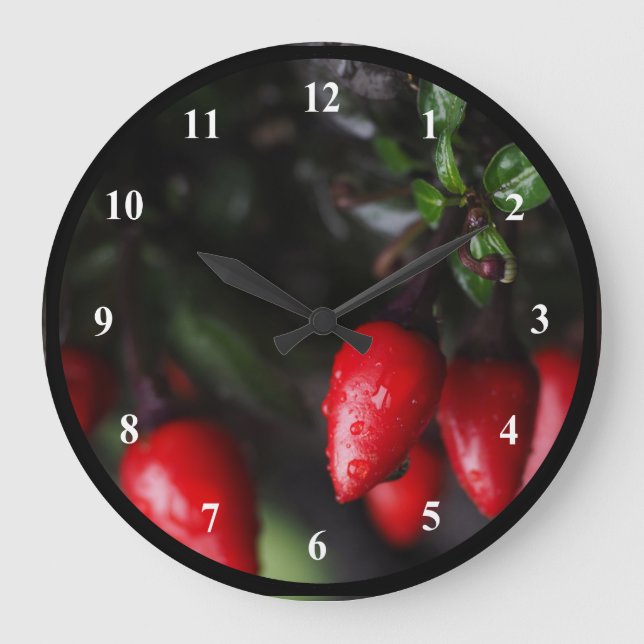 Red Hot Garden Salsa Chili Peppers. Large Clock (Front)