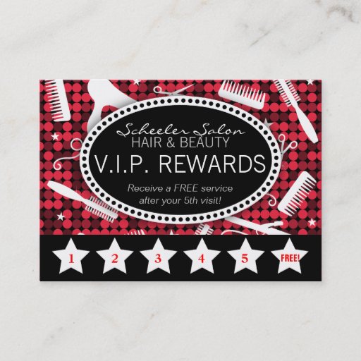 Customizable Red Hot Glam Custom Salon Loyalty Punch Card Business Card