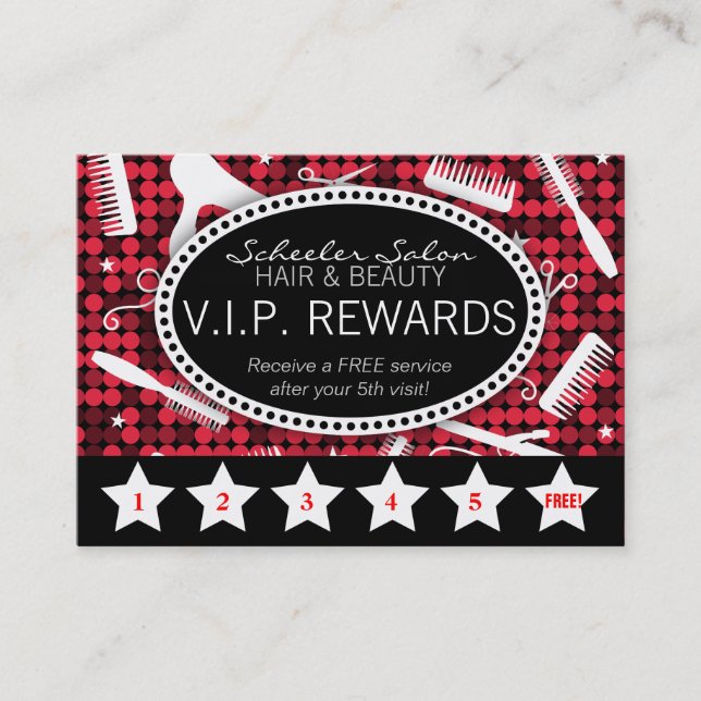Red Hot Glam Custom Salon Loyalty Punch Card (Front)