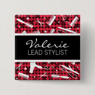 Red Hot Glam Hair Salon Name Badge Pinback Button