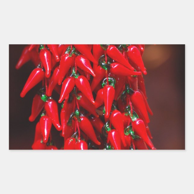 Red Hot Hanging Chili Peppers Image Design Rectangular Sticker (Front)