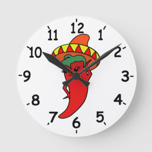 Red Hot Kawaii Pepper Diva Mexican Sombrero Round Clock