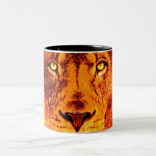 Red Hot Lion Face Red Orange Flames Two_Tone Coffee Mug
