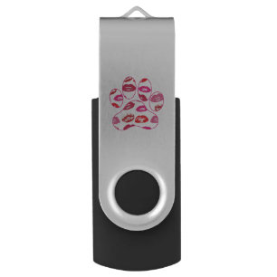 Red Hot Lips Dog Paw Print USB Flash Drive