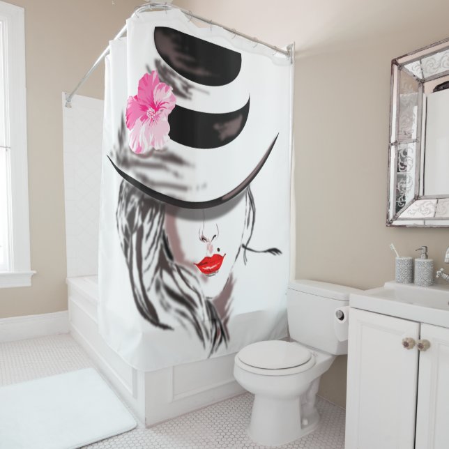 Red Hot Lips with Mole - Charming Woman - Painting Shower Curtain (In Situ)