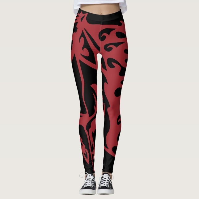 Red Hot Metallic Pony Horse Stallion Steel Lineart Leggings (Front)