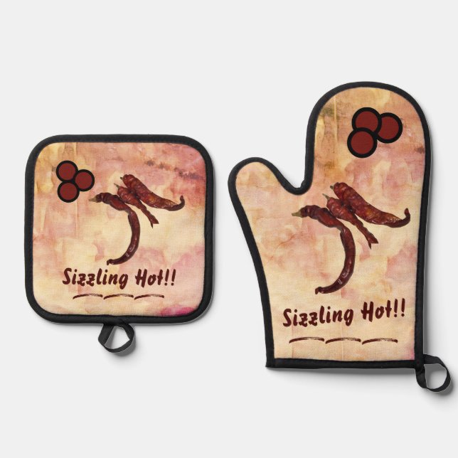 Red Hot Oven Mitt & Pot Holder Set (Front)