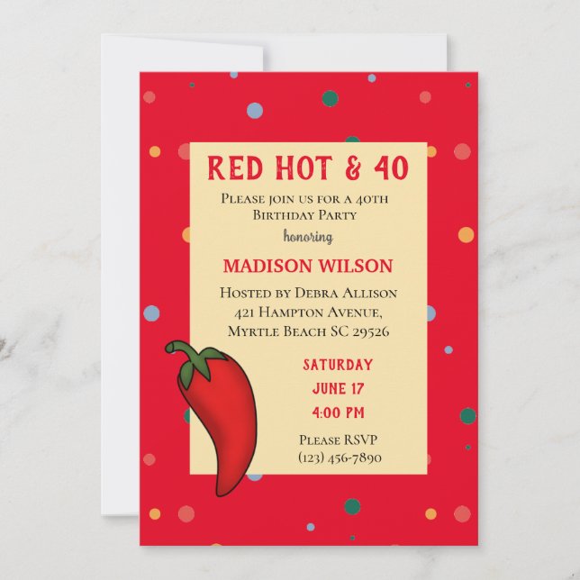 Red Hot Pepper 40th Birthday Party Invitation (Front)