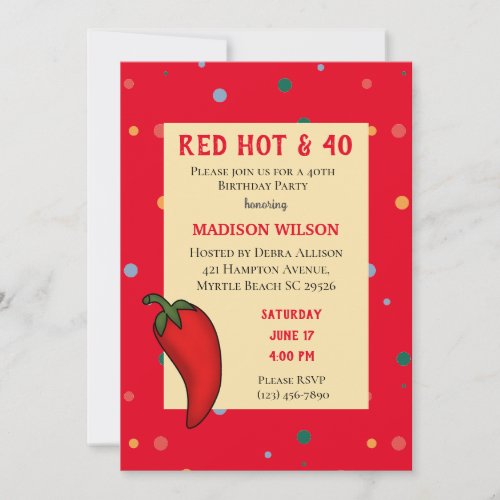 Red Hot Pepper 40th Birthday Party Invitation
