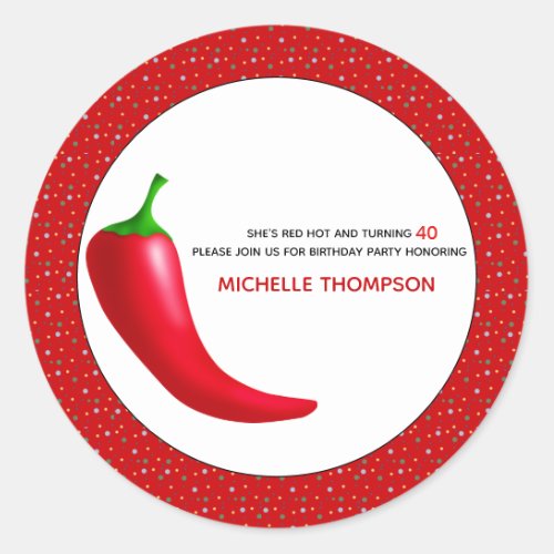 Red Hot Pepper 40th Birthday Sticker