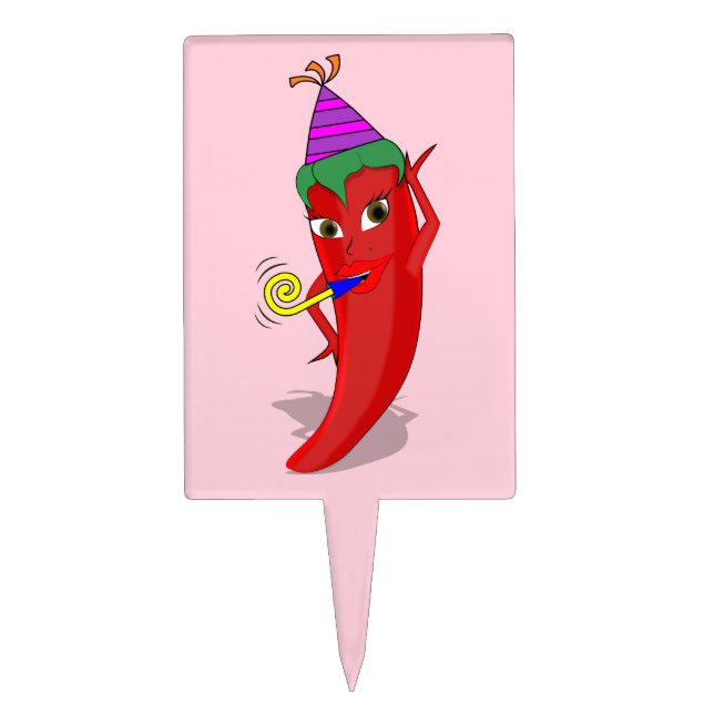 Red Hot Pepper Diva Birthday Celebration Custom Cake Topper (Front)