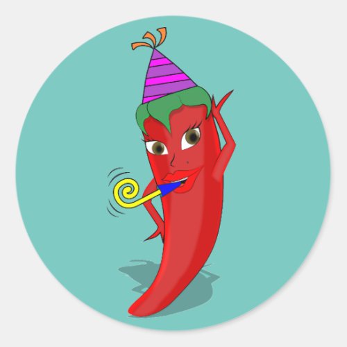 Red Hot Pepper Diva Birthday Celebration Custom Classic Round Sticker