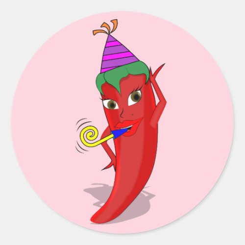 Red Hot Pepper Diva Birthday Celebration Custom Classic Round Sticker