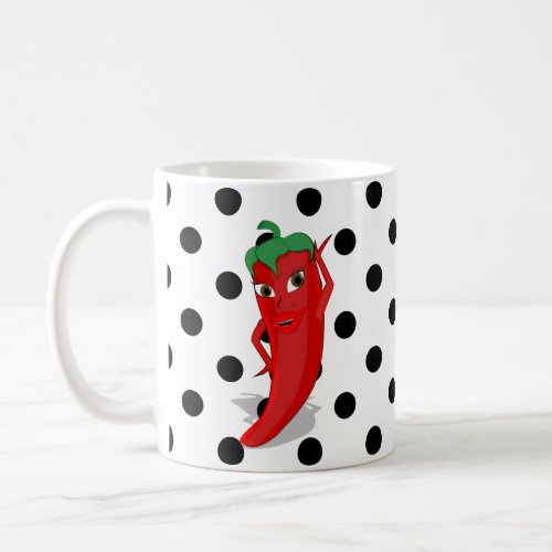 Red Hot Pepper Diva Black Polka Dots Coffee Mug