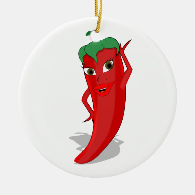 Red Hot Pepper Diva Ceramic Ornament (Front)