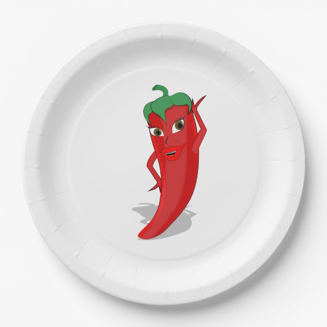 Red Hot Pepper Diva Classic  Paper Plates (Front)