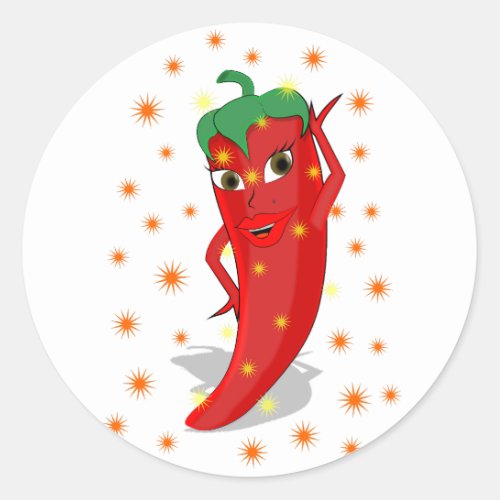 Red Hot Pepper Diva Classic Round Sticker