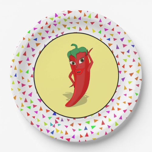 Red Hot Pepper Diva Confetti Pattern Paper Plates