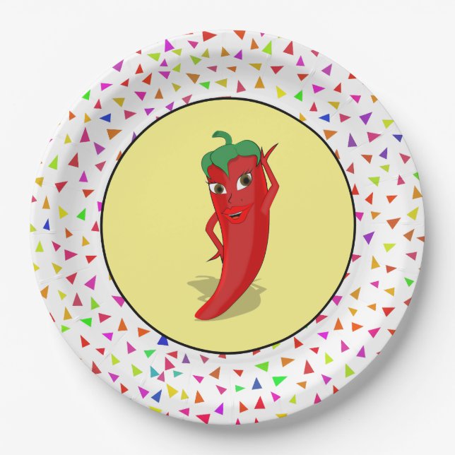 Red Hot Pepper Diva Confetti Pattern Paper Plates (Front)