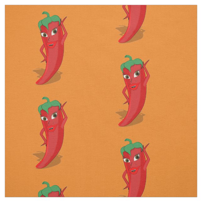 Red Hot Pepper Diva Drawing Pattern Fabric (Swatch)