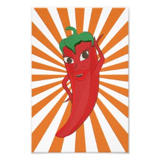 Red Hot Pepper Diva Faux Embroidery Print