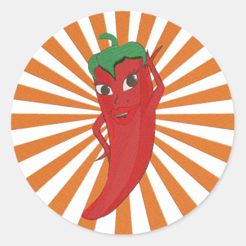 Red Hot Pepper Diva Faux Embroidery Print Classic Round Sticker