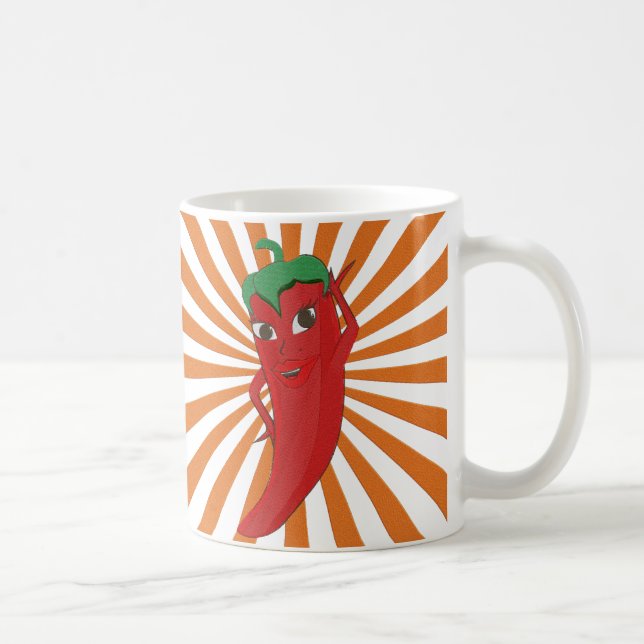 Red Hot Pepper Diva Faux Embroidery Print Coffee Mug (Right)