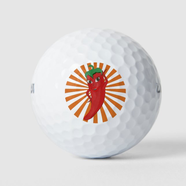 Red Hot Pepper Diva Faux Embroidery Print Golf Balls (Front)