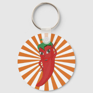Red Hot Pepper Diva Faux Embroidery Print Keychain