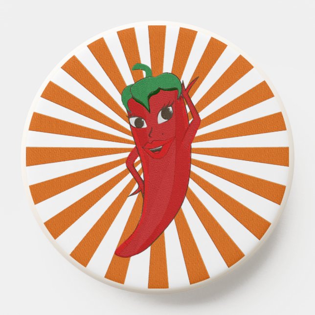 Red Hot Pepper Diva Faux Embroidery Print PopSocket (Popsocket)