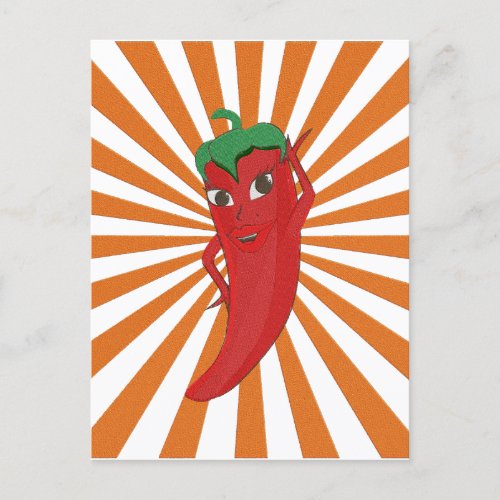Red Hot Pepper Diva Faux Embroidery Print Postcard