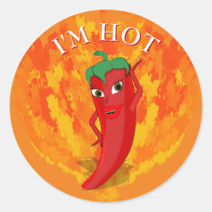 Red Hot Pepper Diva Fire Flames Classic Round Sticker