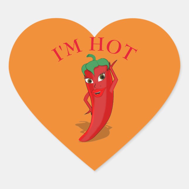 Red Hot Pepper Diva Heart Shaped Heart Sticker (Front)