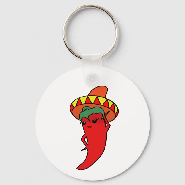 Red Hot Pepper Diva Mexican Sombrerob Keychain (Front)