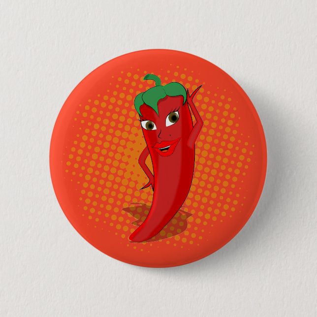 Red Hot Pepper Diva Orange Dot Button (Front)