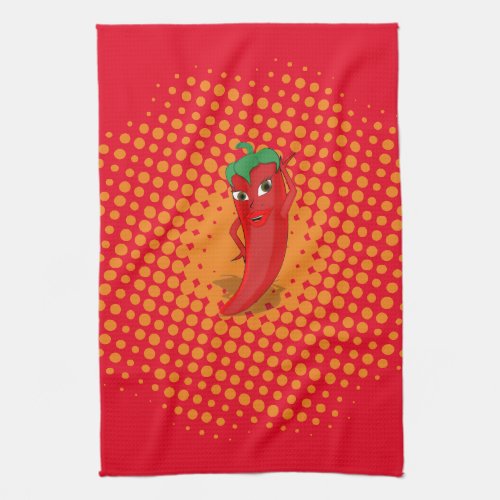 Red Hot Pepper Diva Orange Dots  Kitchen Towel