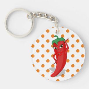 Red Hot Pepper Diva Orange Polka Dot Pattern Keychain