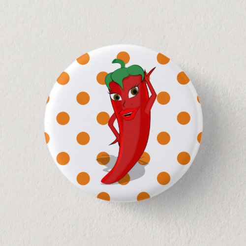 Red Hot Pepper Diva Orange Polka Dots  Button