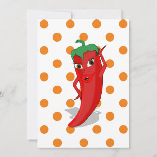 Red Hot Pepper Diva Orange Polka Dots Button Invi Invitation