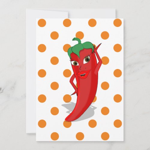 Red Hot Pepper Diva Orange Polka Dots  Button Invi Invitation